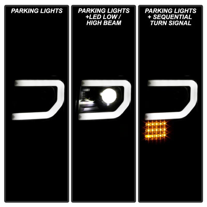 Spyder Ford F150 09-14 Halogen Light Bar Projector Headlights Black PRO-YD-FF15009PL-SEQ-BK - Image 3